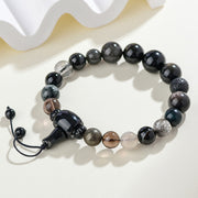 Buddha Stones Five Elements Various Crystal Black Obsidian Wealth Wisdom Bracelet Bracelet BS 8