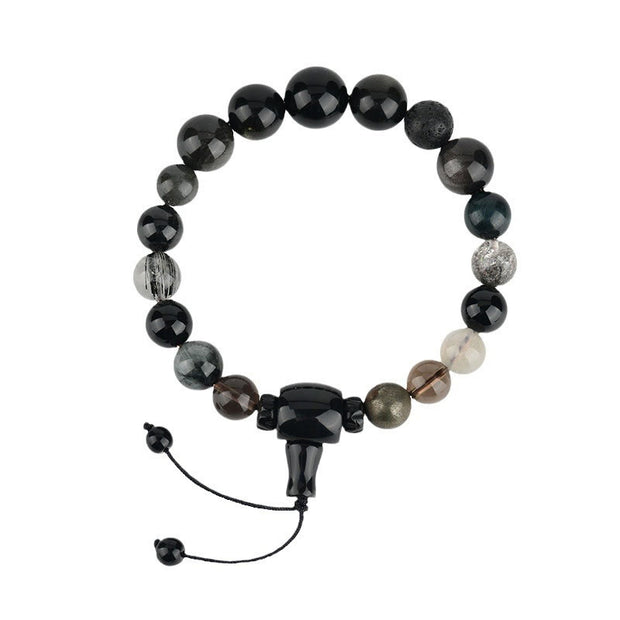 Buddha Stones Five Elements Various Crystal Black Obsidian Wealth Wisdom Bracelet Bracelet BS 9