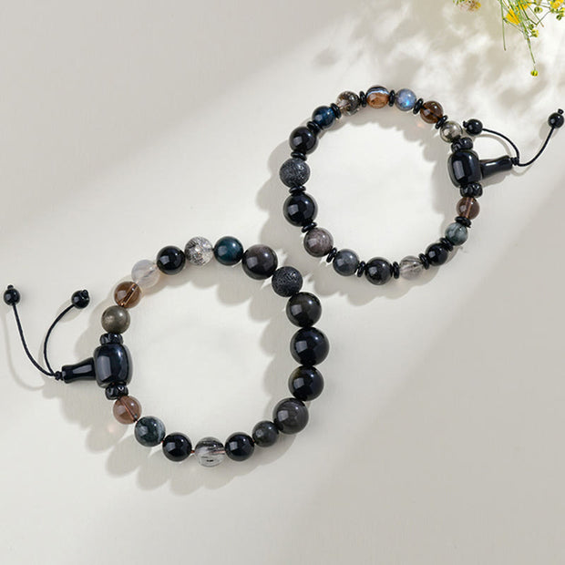 Buddha Stones Five Elements Various Crystal Black Obsidian Wealth Wisdom Bracelet Bracelet BS 5