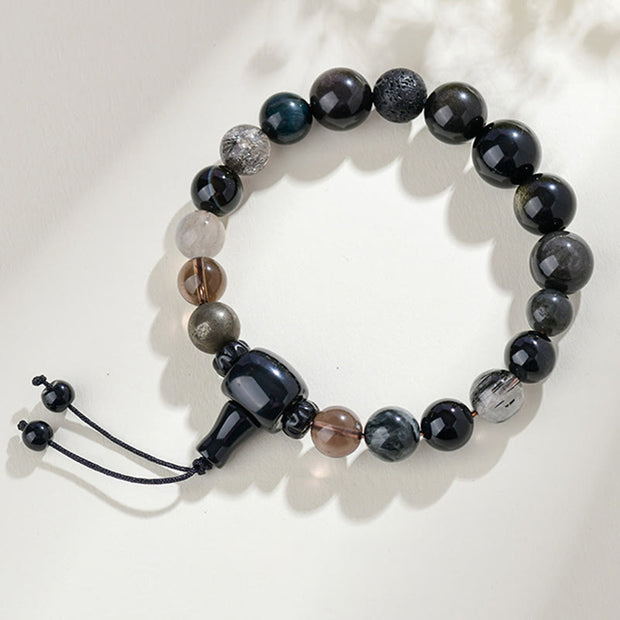 Buddha Stones Five Elements Various Crystal Black Obsidian Wealth Wisdom Bracelet Bracelet BS Beads(10mm)