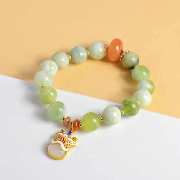 Buddha Stones Natural Jade Dancing Lion Charm Prosperity Luck Bracelet Bracelet BS 1