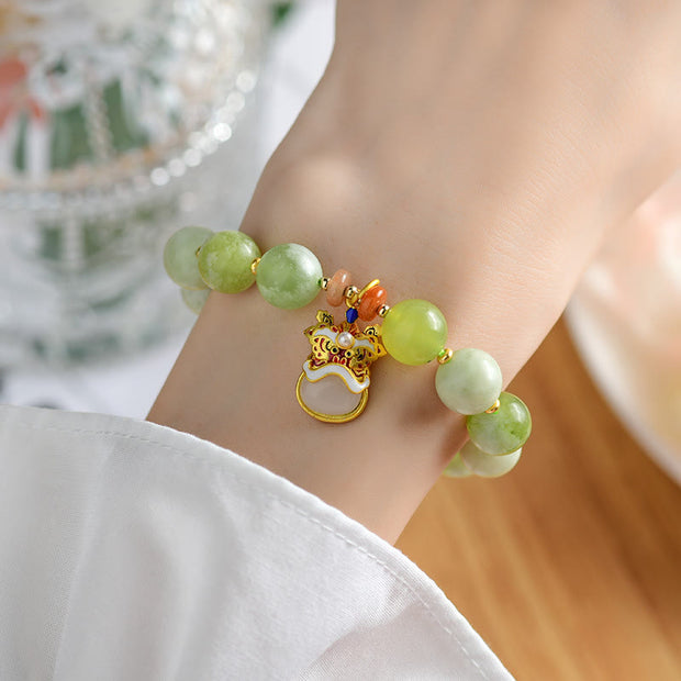 Buddha Stones Natural Jade Dancing Lion Charm Prosperity Luck Bracelet Bracelet BS 5