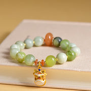 Buddha Stones Natural Jade Dancing Lion Charm Prosperity Luck Bracelet Bracelet BS Beads(10mm)