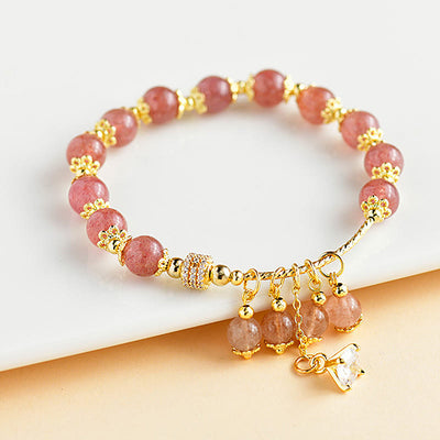 Buddha Stones Natural Strawberry Quartz Crystal Zircon Healing Positive Bracelet Bracelet BS Strawberry Quartz(Love♥Healing)