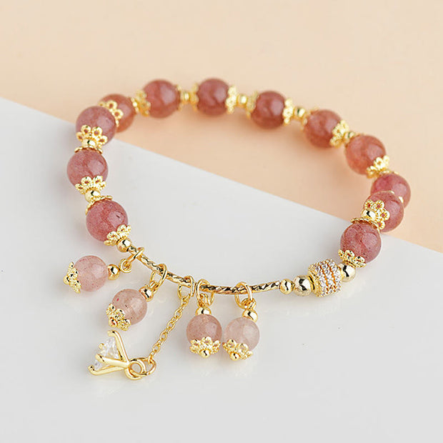 Buddha Stones Natural Strawberry Quartz Crystal Zircon Healing Positive Bracelet