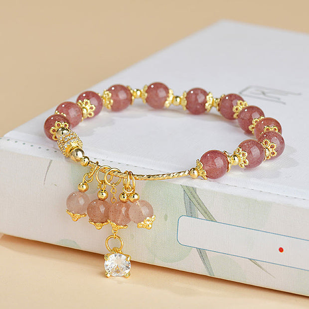 Buddha Stones Natural Strawberry Quartz Crystal Zircon Healing Positive Bracelet Bracelet BS 3