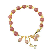 Buddha Stones Natural Strawberry Quartz Crystal Zircon Healing Positive Bracelet Bracelet BS 6