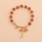 Buddha Stones Natural Strawberry Quartz Crystal Zircon Healing Positive Bracelet Bracelet BS 2