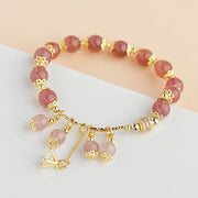 Buddha Stones Natural Strawberry Quartz Crystal Zircon Healing Positive Bracelet Bracelet BS 1