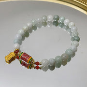 Buddha Stones Tibetan Natural Jade Fu Character Prayer Wheel Prosperity Abundance Bracelet Bracelet BS 3