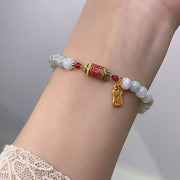 Buddha Stones Tibetan Natural Jade Fu Character Prayer Wheel Prosperity Abundance Bracelet Bracelet BS 4