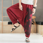 Buddha Stones Simple Summer Calligraphy Cotton Men's Harem Pants With Pockets Men's Harem Pants BS Crimson 5XL(Fit for US/UK/AU46; EU56)