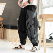 Buddha Stones Simple Summer Calligraphy Cotton Men's Harem Pants With Pockets Men's Harem Pants BS 4