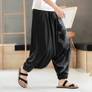 Buddha Stones Simple Summer Calligraphy Cotton Men's Harem Pants With Pockets Men's Harem Pants BS 1