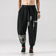 Buddha Stones Ocean Waves Lace-up Cotton Men's Harem Pants With Pockets Men's Harem Pants BS 8