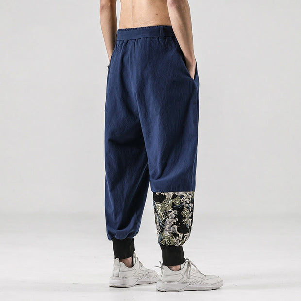 Buddha Stones Ocean Waves Lace-up Cotton Men's Harem Pants With Pockets Men's Harem Pants BS 31