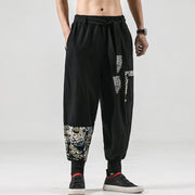 Buddha Stones Ocean Waves Lace-up Cotton Men's Harem Pants With Pockets Men's Harem Pants BS 7