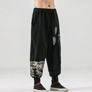 Buddha Stones Ocean Waves Lace-up Cotton Men's Harem Pants With Pockets Men's Harem Pants BS 1