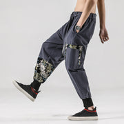 Buddha Stones Ocean Waves Lace-up Cotton Men's Harem Pants With Pockets Men's Harem Pants BS 28