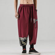 Buddha Stones Ocean Waves Lace-up Cotton Men's Harem Pants With Pockets Men's Harem Pants BS 14