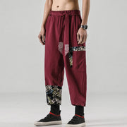 Buddha Stones Ocean Waves Lace-up Cotton Men's Harem Pants With Pockets Men's Harem Pants BS 20