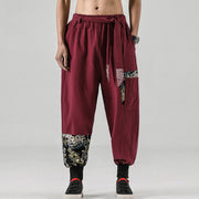 Buddha Stones Ocean Waves Lace-up Cotton Men's Harem Pants With Pockets Men's Harem Pants BS 19