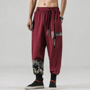 Buddha Stones Ocean Waves Lace-up Cotton Men's Harem Pants With Pockets Men's Harem Pants BS 18