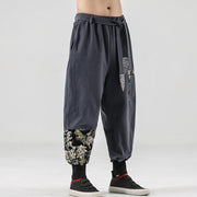 Buddha Stones Ocean Waves Lace-up Cotton Men's Harem Pants With Pockets Men's Harem Pants BS 22