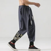 Buddha Stones Ocean Waves Lace-up Cotton Men's Harem Pants With Pockets Men's Harem Pants BS 24