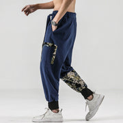 Buddha Stones Ocean Waves Lace-up Cotton Men's Harem Pants With Pockets Men's Harem Pants BS 33