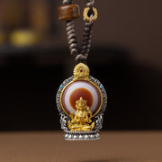 Buddha Stones Tibetan Avalokiteshvara Dzi Bead Pattern Copper Purity Healing Necklace Pendant