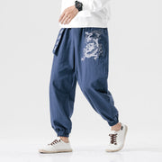 Buddha Stones Auspicious Clouds Dragon Cotton Men's Pants With Pockets Men's Pants BS 8