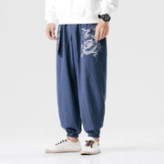 Buddha Stones Auspicious Clouds Dragon Cotton Men's Pants With Pockets Men's Pants BS SteelBlue 5XL(Fit for US/UK/AU46; EU56)