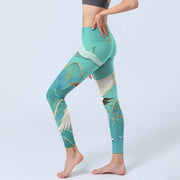 Buddha Stones Mint Green Mountain Crane Print Lycra Fabric Fitness Leggings Women's Yoga Pants Leggings BS 1