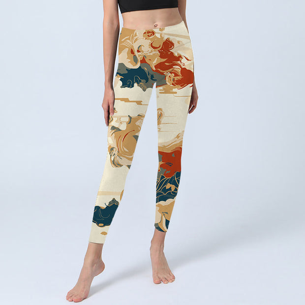 Buddha Stones Colorful Clouds Print Lycra Fabric Fitness Leggings Women's Yoga Pants Leggings BS 2