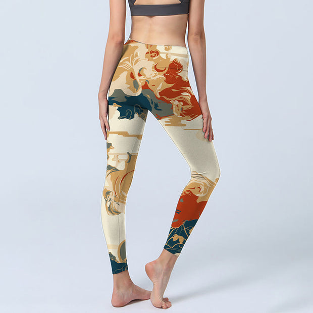 Buddha Stones Colorful Clouds Print Lycra Fabric Fitness Leggings Women's Yoga Pants Leggings BS 5