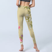 Buddha Stones Flowers Plants Butterfly Print Lycra Fabric Fitness Leggings Women's Yoga Pants Leggings BS 3