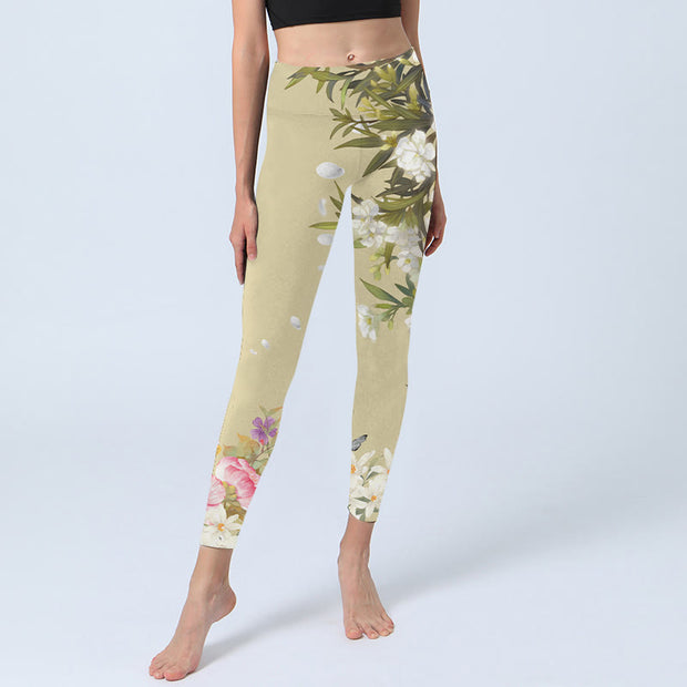 Buddha Stones Flowers Plants Butterfly Print Fitness Leggings Women's Yoga Pants