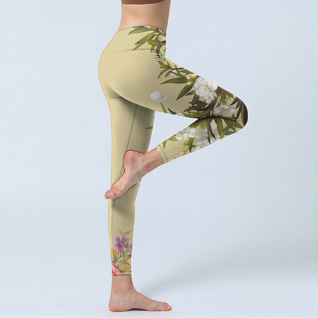 Buddha Stones Flowers Plants Butterfly Print Fitness Leggings Women's Yoga Pants