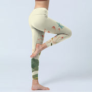 Buddha Stones Lotus Flower Leaf Dragonfly Print Lycra Fabric Fitness Leggings Women's Yoga Pants Leggings BS 4