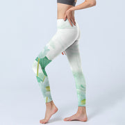 Buddha Stones Mint Green Lotus Leaf Dragonfly Print Exercise Leggings Women's Yoga Pants