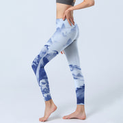 Buddha Stones Blue Bird Peony Print Lycra Fabric Sports Leggings Women's Yoga Pants Leggings BS 2