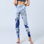 Buddha Stones Blue Bird Peony Print Lycra Fabric Sports Leggings Women's Yoga Pants