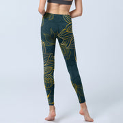 Buddha Stones Gray Golden Koi Fish Lotus Print Lycra Fabric Gym Leggings Women's Yoga Pants