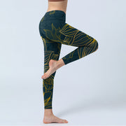 Buddha Stones Gray Golden Koi Fish Lotus Print Lycra Fabric Gym Leggings Women's Yoga Pants Leggings BS 4