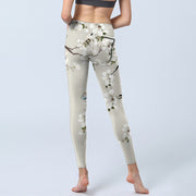 Buddha Stones White Magnolia Flower Print Lycra Fabric Sports Fitness Leggings Women's Yoga Pants