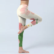 Buddha Stones Pink Tulip Flower Print Lycra Fabric Gym Fitness Leggings Women's Yoga Pants