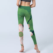 Buddha Stones Green Lotus Flower Leaf Print Sports Fitness Leggings Women's Yoga Pants