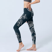 Buddha Stones Peony Epiphyllum Flowers Print Lycra Fabric Gym Fitness Leggings Women's Yoga Pants