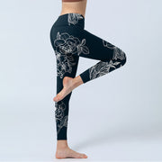 Buddha Stones Peony Epiphyllum Flowers Print Lycra Fabric Gym Fitness Leggings Women's Yoga Pants